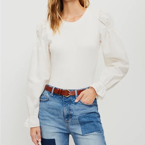 Loft Ruffle Cuff Mixed Media Blouse Puffy Sleeves -Sz XL - Picture 1 of 9
